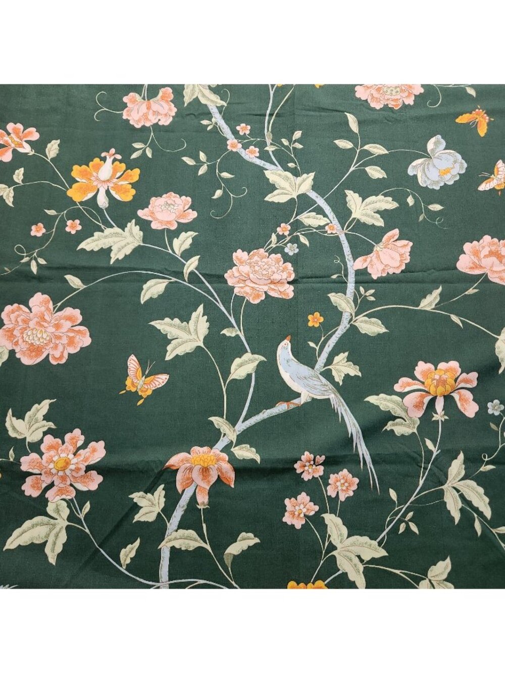 Vintage Fieldcrest Empress Garden Geen Bird Floral Flat Twin Sheet